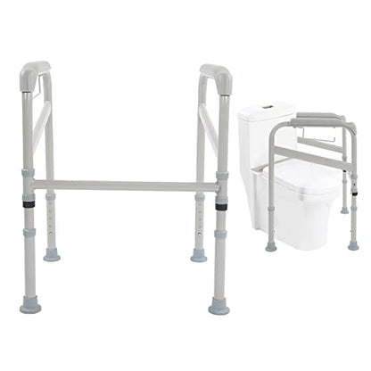 Adjustable Safety Hand Rail Bathroom Toilet Support Frame with Waterfall Armrests for Seniors Handicap Disabled Elderly