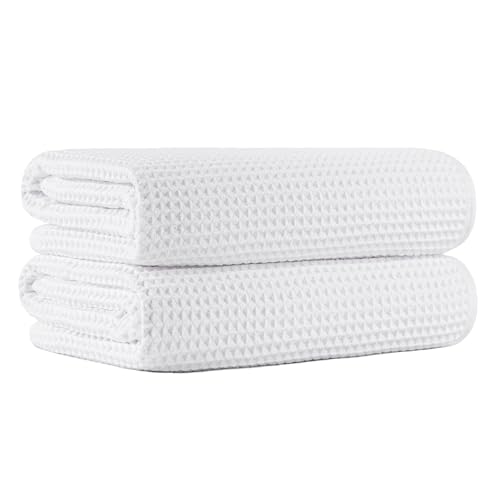 MICROFI New Microfiber Waffle Bath Towels, 2 Pieces, Oversized, Soft, Absorbent, Fast Drying, Lint Free 430 GSM (30''x60''/76cm x 152cm) - color: White