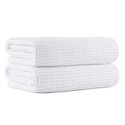 MICROFI New Microfiber Waffle Bath Towels, 2 Pieces, Oversized, Soft, Absorbent, Fast Drying, Lint Free 430 GSM (30''x60''/76cm x 152cm) - color: White