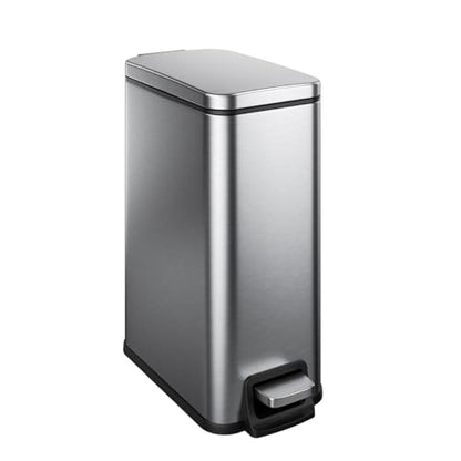 Slim Bathroom Trash Can with Lid Soft Close, 1.6 Gallon Stainless Steel Garbage Can with Removable Inner Bucket, Durable Step Pedal, Small Trash Bins for Toilet, Bedroom, Kitchen, Office - color: Silver, size: 1.6 Gallon