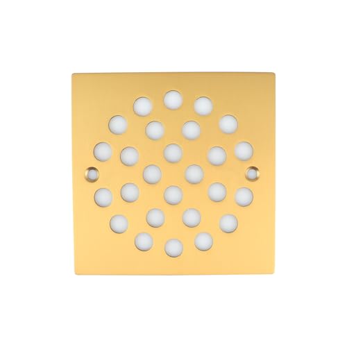 4 Inch Square Screw-in Shower Drain Cover Brushed Golden | 304 stainless steel, large flow anti-clog structure, replaceable grate with matching screws for bathroom floor drain - color: Brushed Golden