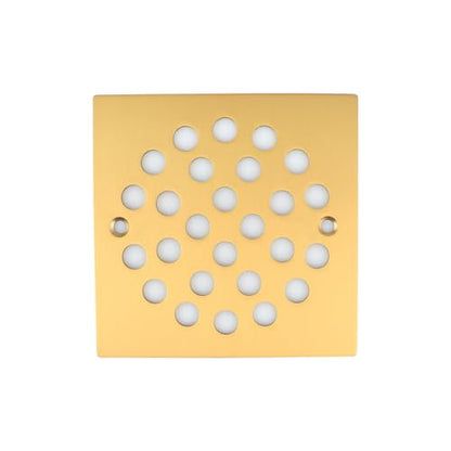 4 Inch Square Screw-in Shower Drain Cover Brushed Golden | 304 stainless steel, large flow anti-clog structure, replaceable grate with matching screws for bathroom floor drain - color: Brushed Golden