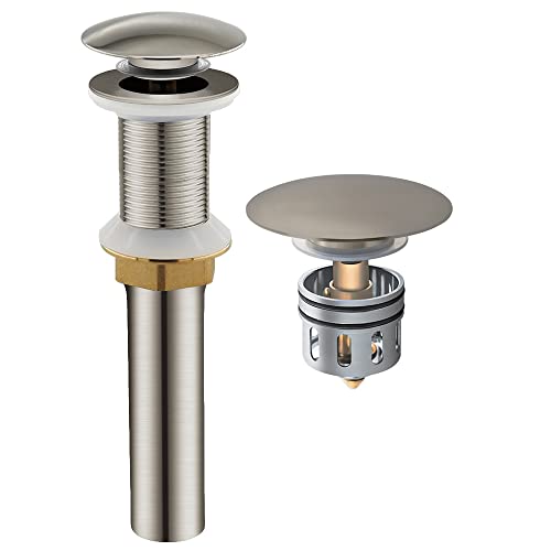 Bathroom Sink Drain Without Overflow - 1 1/2" Drain Opening - Pop Up Vessel Vanity Drain with Anti-Clogging Hair Catcher Basket,Brushed Nickel,Y1383W-BN - color: Brushed Nickel