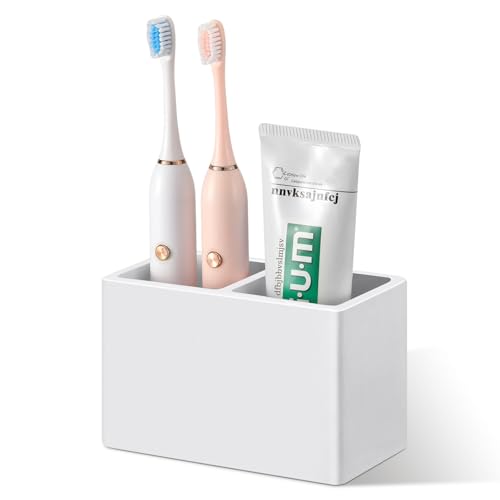 Luxspire Diatomite Toothbrush Holder, 2 Slots, Light Gray | Fast Drying, Diatomaceous Earth, Electric Tooth Brush and Toothpaste Organizer, For Bathroom Kitchen Vanity Countertop - color: Light Gray, style: 2 Slots