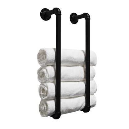 Industrial Pipe Towel Rack for Bathroom Wall Mounted,Towel Holder Black | 24 Inch,Easy To Install,Made of Galvanized Steel,Hold Up To 6 Regular Size Bath Towels,For Farmhouse Bathrooms Laundry Rooms - size: 24 Inch