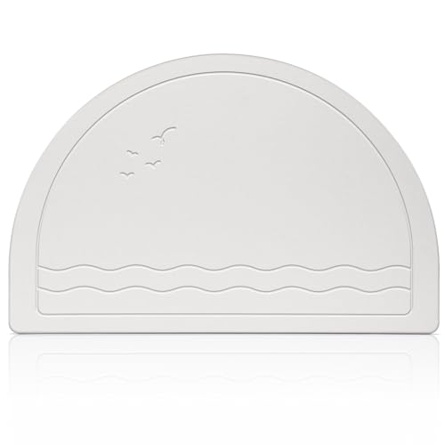 Elfcool Stone Bath Mat Diatomaceous Earth Shower Mat Non Slip Quick Dry Bath Stone Mat Super Absorbent Bathroom Floor Mat for Bathroom Kitchen Counter (Off White-Half Round-Birds) - color: Off White-half Round-birds