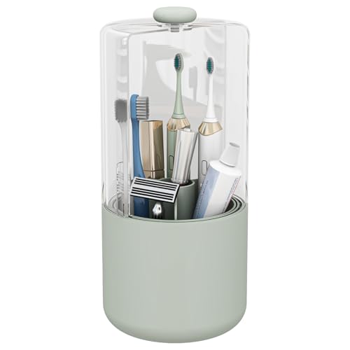 YOOLENS Toothbrush Holder with Cover 360 Rotating 4 Compartments Bathroom Toothpaste Electric Toothbrush Organizer, Light Green - color: Light Green