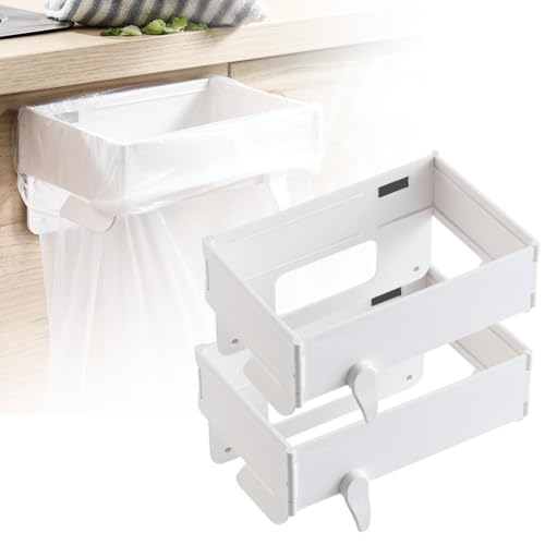 Foldable Trash Bag Holder, Magnetic Portable Trash Bag Holder Easy to Open Close, Space Saving Wall Mounted Foldable Garbage Bag Hanger for Kitchen Toilets Table Sides (White-2PCS) - color: White-2PCS