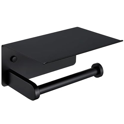 Toilet Paper Holder with Phone Shelf, APLusee SUS 304 Stainless Steel Bathroom Tissue Holder, Wall Mounted Roll Paper Dispenser, Matte Black - color: Matte Black, size: Single Rod
