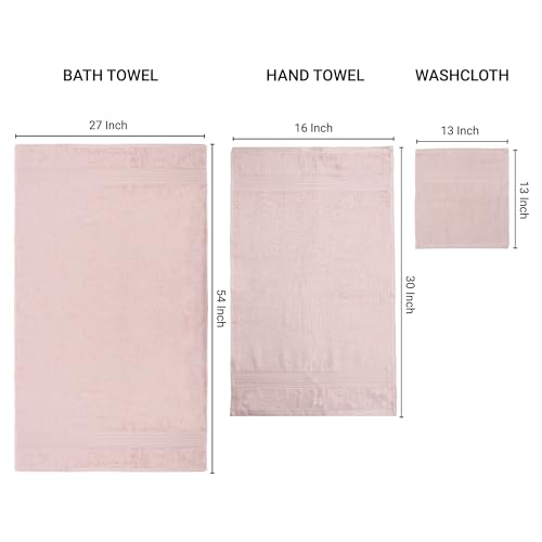 ESSELL 24/7 Aurora Collection 6 Piece Bath Towel Set, 100% Cotton, Durable, Quick Dry & Light Weight, 2 Bath Towels, 2 Hand Towels, 2 Washcloths - Blush - color: Blush