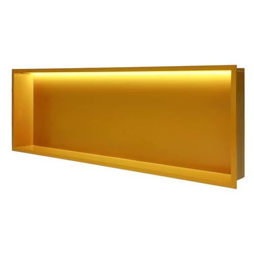 Led Shower Niche, 36" x 12" 304 Stainless Steel Bathroom Wall Niche No Tile Needed, Insert Recessed Shower Shelf for Storage, 44lbs Capacity, Warm Color Light (Gold)