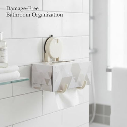 Suction Cup Tissue Box Holder with Double Hooks, Wall Mount Bathroom Dispenser for Tile, Glass & Mirror, No Drilling Required (Gray/White) - color: White