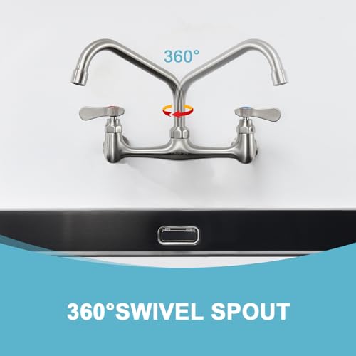 Wall Mount Commercial Sink Kitchen Faucet 8 Inch Adjustable Center | 8 Inch 360 Swivel Spout, Lead-free Brass, For Restaurant Laundry Utility Room, Easy to Install, CUPC NSF Certified - color: Gold, size: 8 Inch Spout