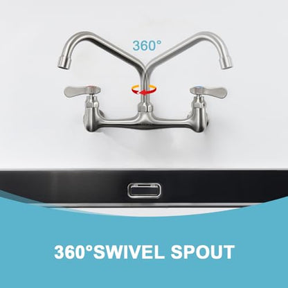 Wall Mount Commercial Sink Kitchen Faucet 8 Inch Adjustable Center | 8 Inch 360 Swivel Spout, Lead-free Brass, For Restaurant Laundry Utility Room, Easy to Install, CUPC NSF Certified - color: Gold, size: 8 Inch Spout