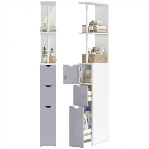 HOMCOM 54" Tall Bathroom Storage Cabinet, Freestanding, 2-Tier Shelf, White | Linen Tower, Drawers, Narrow Side Floor Organizer - color: White