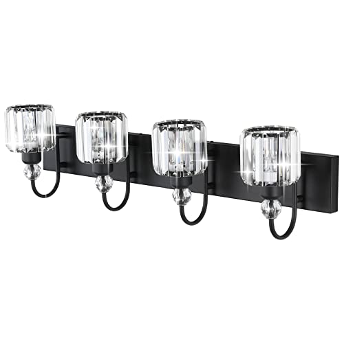 Ralbay Modern Black Vanity Light - 4-Light Crystal Bathroom Wall Light Fixtures in Matte Black - color: Round-Black, size: 4-light