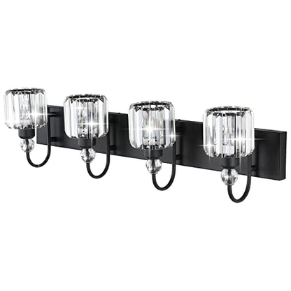 Ralbay Modern Black Vanity Light - 4-Light Crystal Bathroom Wall Light Fixtures in Matte Black - color: Round-Black, size: 4-light