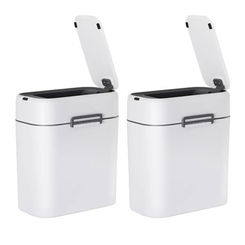 Bathroom Trash Can with Lid, Small Touchless Garbage bin, Automatic Motion Sensor Waste bin, Waterproof 2.2 Gallon Slim Trash Can for Home,(2 Set) - color: White (2 Set)