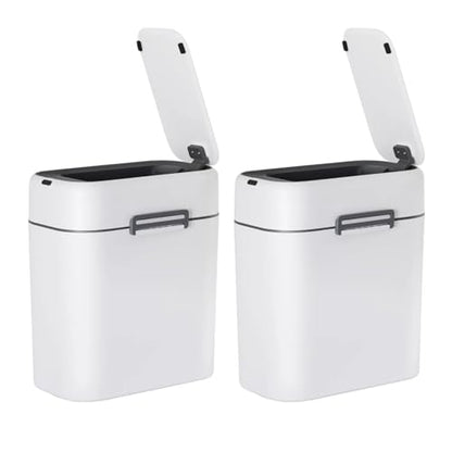 Bathroom Trash Can with Lid, Small Touchless Garbage bin, Automatic Motion Sensor Waste bin, Waterproof 2.2 Gallon Slim Trash Can for Home,(2 Set) - color: White (2 Set)