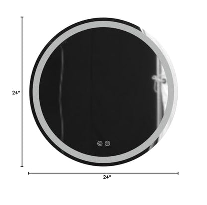 TATU 24 Inch LED Round Lighted Mirror, Bathroom Backlit Vanity Mirror Wall Mounted with 3000K/4000K/6000K Adjustable, Anti-Fog, Smart Touch Button, Stepless Dimmable Lighted Makeup Mirror - size: 24"L x 24"W