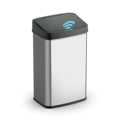 Ninestars 13 Gallon Automatic Trash Can, 50L Touchless Motion Sensor Garbage Can with Odor-Sealing Lid, Rectangular Stainless Steel, Black Trim - color: Black Trim