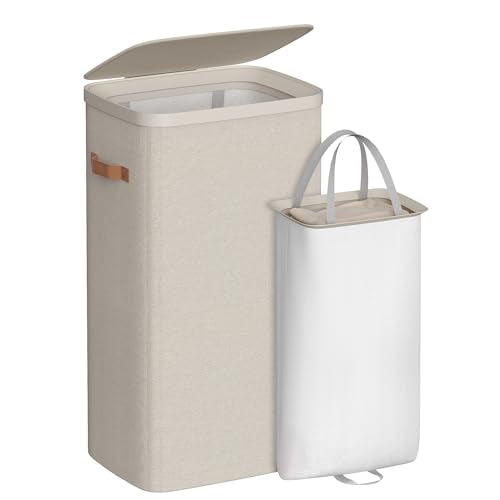 SONGMICS Laundry Basket, 26.4 Gal. Laundry Hamper, Easy Assembly, with Lid and Handles, Removable Liner, 16.5 x 12.6 x 29.5 Inches, Cappuccino Beige ULCB811LH01 - color: Cappuccino Beige, size: 100 L (1-Section)