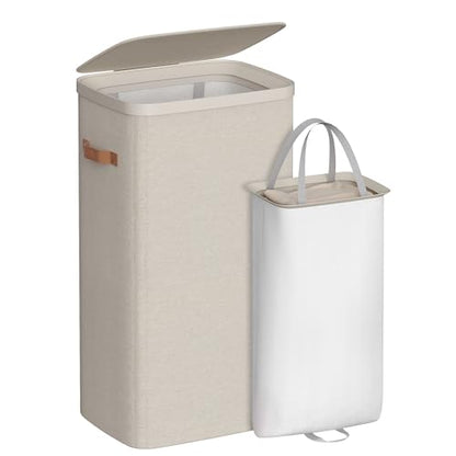 SONGMICS Laundry Basket, 26.4 Gal. Laundry Hamper, Easy Assembly, with Lid and Handles, Removable Liner, 16.5 x 12.6 x 29.5 Inches, Cappuccino Beige ULCB811LH01 - color: Cappuccino Beige, size: 100 L (1-Section)