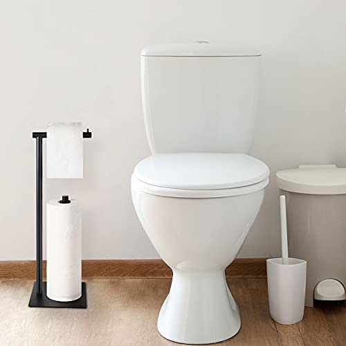 Toilet Paper Holder Stand Toilet Paper Roll Holder Stand Freestanding Black Toilet Paper Holder for Bathroom Toilet Tissue Storage Holder Metal - color: Black