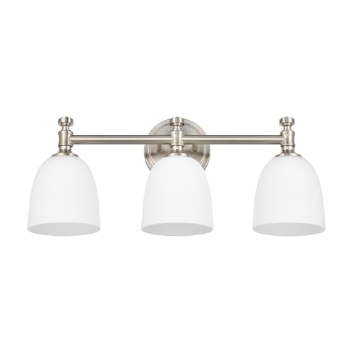 Bathroom Vanity Light, 3-Light Bathroom Light Fixtures Over Mirror, Traditional Vanity Lights for Living Room, Milk White Bell Glass Shades, Standard E26 Base, Brushed Nickel - color: Brushed Nickel, size: 3-Light