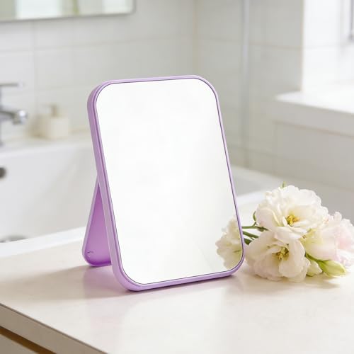 20 Pcs Spa Party Mirrors for Women, Makeup Mirrors with Foldable Stand, Tabletop Vanity Mirrors Bulk, Slumber Birthday Party Favors, Sleepover Accessories and Gifts (Purple Green Pink Blue Beige)
