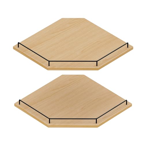 JJL Corner Shelf Wall Mounted, 12 Inches 2-Tier Floating Corner Shelf, Hexagon Rustic Wood Decor with Fence, Natural Wood Grain Storage for Apartment Bedroom Kitchen Bathroom - color: Natural Wood, size: Hex 2-Tier