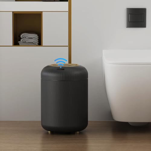 URALFA Motion Sensor Bathroom Trah Can, Automatic Touchless Trash Can | 3 Gallon Bathroom Garbage Can with Lid, Smart Trash Bin for Bedroom, Office, Restroom, Removable Legs, Black and Gold - color: Black