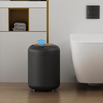 URALFA Motion Sensor Bathroom Trah Can, Automatic Touchless Trash Can | 3 Gallon Bathroom Garbage Can with Lid, Smart Trash Bin for Bedroom, Office, Restroom, Removable Legs, Black and Gold - color: Black