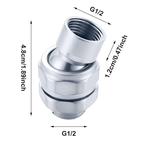 Shower Head Swivel Ball Adapter, Solid Brass Adjustable Shower Arm Connector, Polished Chrome Finish (Silver) - color: Silver
