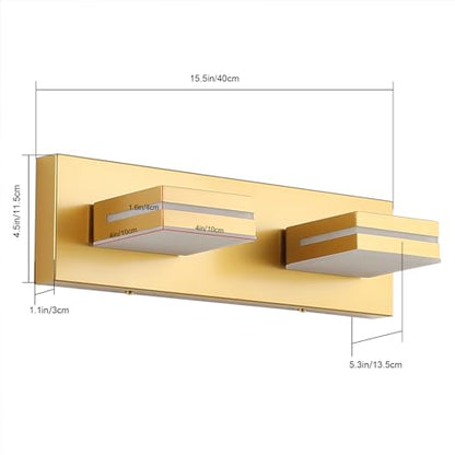 SineRise LED Modern Bathroom Vanity Light Fixtures, Modern Acrylic Bathroom Wall Lighting Fixtures Over Mirror, 2-Light, 15.5-Inch, Gold, White - color: Gold, White, size: 2-Light, 15.5-Inch