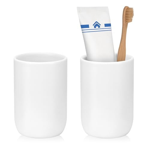 Bathroom Tumbler Cup Ceramic 2Pcs 12.6oz Reusable Toothbrush Cup 375ml,Toothbrush Holder for Your Bathroom (White) - color: Smooth-white, size: 2pcs