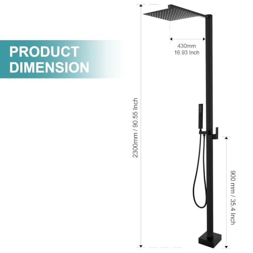 Square Freestanding Outdoor Shower Stainless Steel with 10" Rain Shower Head and Handheld, Matte Black Outdoor Shower Fixtures for Backyard Garden Beach Pool