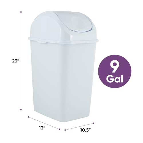 Superio Kitchen Trash Can with Swing Top Lid 9 Gallon Slim Waste Bin 37 Qt Sturdy Plastic Garbage Can Medium Recycling Bin for Office, Bathroom, Under Counter, Dorm, Bedroom (White) - size: 9 Gallon, style: 1 Pack