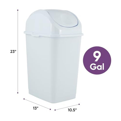 Superio Kitchen Trash Can with Swing Top Lid 9 Gallon Slim Waste Bin 37 Qt Sturdy Plastic Garbage Can Medium Recycling Bin for Office, Bathroom, Under Counter, Dorm, Bedroom (White) - size: 9 Gallon, style: 1 Pack