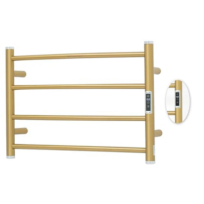 Electric Towel Warmer Rack,Heating Towel Warmer,Timer & Temperature Control,Wall-Mounted Plug-in for Bathroom,Gold,Stainless Steel,4-Bar(16.54x23.62x5.51in) - color: Round-matte Gold With Silver Top, size: 4 Bars
