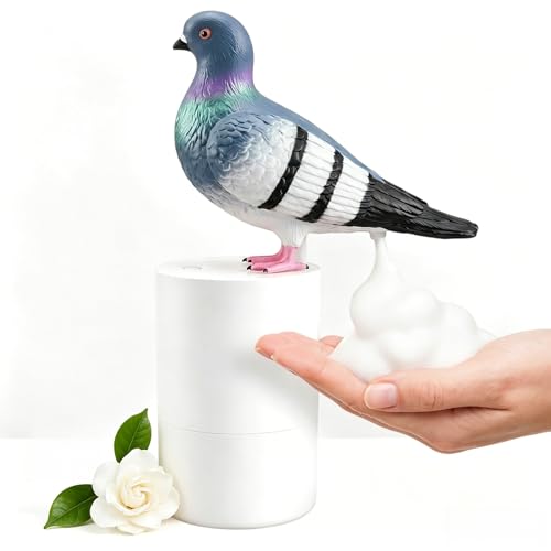 Cute Pigeon Touchless Foam Soap Dispenser for Bathroom Kitchen | Funny pigeon shape with rear foam outlet; soft rubber head, touchless sensor, multi-liquid fit; cute bath kitchen decor gift - color: Gray