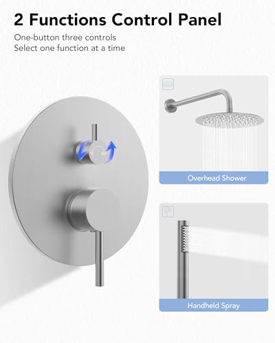 10" High-Pressure Rainfall Shower System with Handheld Spray, Wall Mount Bathroom Shower Faucet Set (Brushed Nickel) - color: Brushed Nickel, style: No Tub Spout