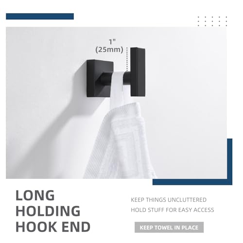 Angle Simple Towel Hook for Bathroom, Robe Coat Hook for Wall, Matte Black | Rustproof SUS304 Stainless Steel, Square Storage Holder, No Falling Off, Use in Bedroom Kitchen Entryway Closet, Screws Mount - color: Matte Black
