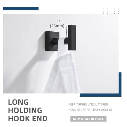 Angle Simple Towel Hook for Bathroom, Robe Coat Hook for Wall, Matte Black | Rustproof SUS304 Stainless Steel, Square Storage Holder, No Falling Off, Use in Bedroom Kitchen Entryway Closet, Screws Mount - color: Matte Black