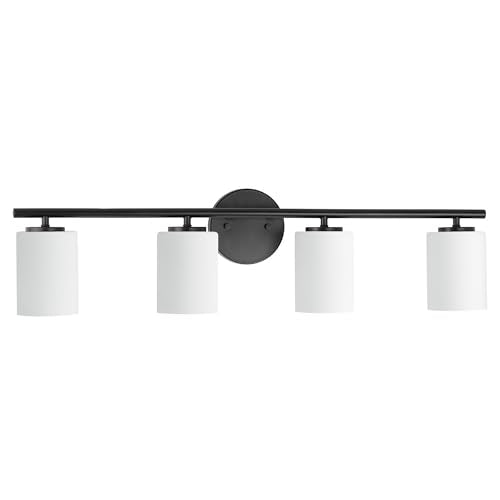 Replay Collection 4-Light Etched Glass Modern Bath Vanity Light Textured Black - color: Textured Black, size: 4-Light