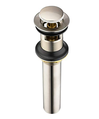 Purelux Bathroom Sink Drain Stopper Faucet Vanity Sink Pop Up Drain Assembly with Overflow, Brushed Nickel Finish - color: Brushed Nickel, style: With Overflow