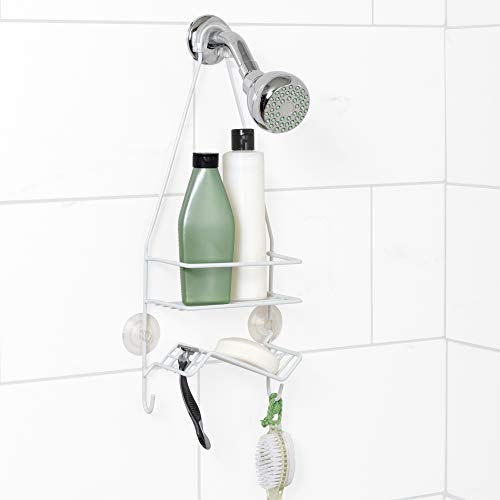 Zenna Home Shower Caddy Hanging Bathroom Organizer, Stainless Steel Shower Rack with 1 Wire Shelf and Soap Dish, Rustproof Over Shower Head Storage System, White - size: 1 Shelf and Soap Dish, style: Narrow