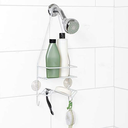 Zenna Home Shower Caddy Hanging Bathroom Organizer, Stainless Steel Shower Rack with 1 Wire Shelf and Soap Dish, Rustproof Over Shower Head Storage System, White - size: 1 Shelf and Soap Dish, style: Narrow