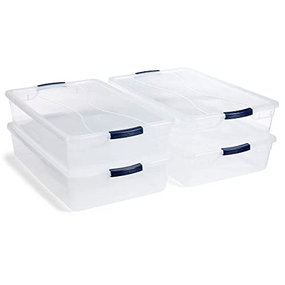 Rubbermaid Cleverstore 42 Quart Stackable Plastic Storage Bin with Lids for Garage, Closet, and Classroom, Clear, 4 Pack - size: 42 Qt - 4 Pack
