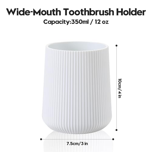 YAUKPH White Striped Toothbrush Holder | for Electric Toothbrushes Bathroom Organizer Cup for Toothpaste Kids & Adults - color: White Ribbed